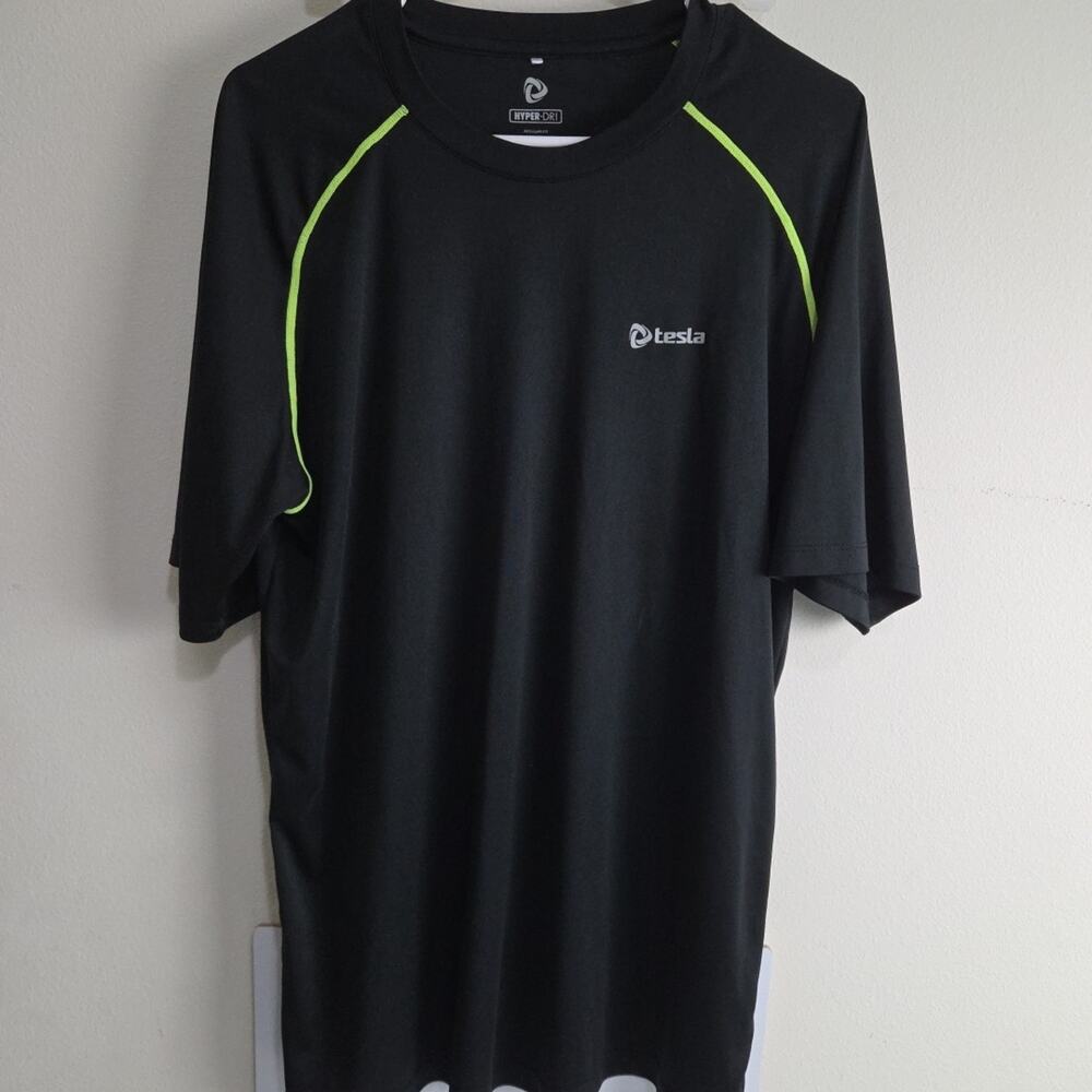 TESLA Hyper Dri Athletic T-Shirt Gym Mens Sz 2XL Black Regular Fit Elon Musk